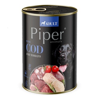 Papírenské zboží - NEW PIPER s treskou a rajčaty, konzerva pro psy 400 g