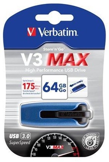 Papírenské zboží - USB flash disk "V3 MAX", modrá-černá, 64GB, USB 3.0, 175/80MB/sec, VERBATIM