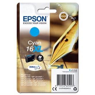Papírenské zboží - Epson originální ink C13T16324012, T163240, 16XL, cyan, 6.5ml, Epson WorkForce WF-2540WF,