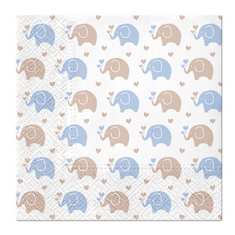 Papírenské zboží - Ubrousky PAW L 33x33cm Baby Elephants blue