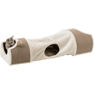 Papírenské zboží - Plyšový škrábací tunel pro kočky 110x30x38 cm -sv.šedý/hnědý 
