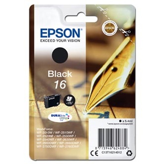 Papírenské zboží - Epson originální ink C13T16214012, T162140, black, 5.4ml, Epson WorkForce WF-2540WF, WF-2