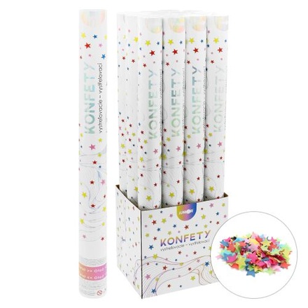Papírenské zboží - Vystřelovací konfety - trubka 60 cm, barevné papírové hvězdy, 1ks
