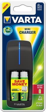 Papírenské zboží - Battery charger, AA/AAA, 2x2100 mAh AA, VARTA "Mini"