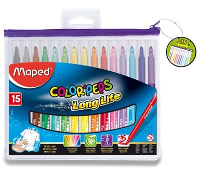 Papírenské zboží - Dětské fixy Maped Color´Peps Long Life, pouzdro na zip, 15 barev