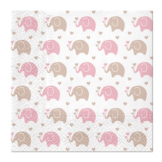 Papírenské zboží - Ubrousky PAW L 33x33cm Baby Elephants pink