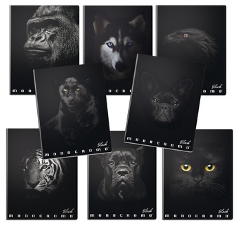 Papírenské zboží - Školní sešit Pigna Monocromo Black A5, linkovaný, mix motivů