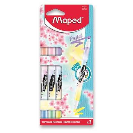 Papírenské zboží - Zvýrazňovač Maped Fluo Peps Duo Pastel sada, 3 ks