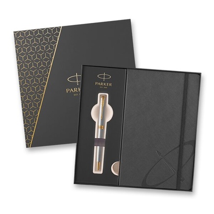 Papírenské zboží - PARKER Sonnet Stainless Steel GT sada kuličkové pero a zápisník