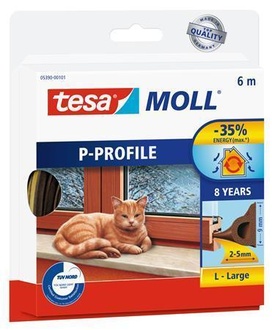 Papírenské zboží - Gumové těsnění "tesamoll® P profil 5390", hnědá, 9 mm x 6 m, TESA