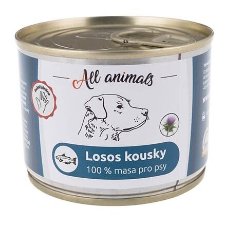 Papírenské zboží - ALL ANIMALS losos kousky, konzerva pro psy, 200g 