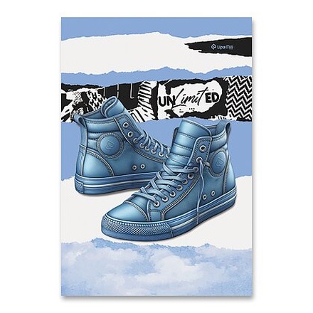 Papírenské zboží - Školní sešit Premium Sneakers 2025 - A4, linkovaný, 40 listů,mix motivů