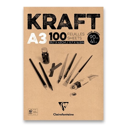 Papírenské zboží - Blok Clairefontaine Brown Kraft A3, 100 listů, 90 g