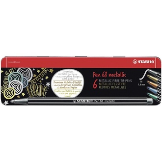 Papírenské zboží - Prémiový vláknový metalický fix STABILO Pen 68 metallic - 6 ks sada v plechu 