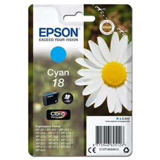 Papírenské zboží - Epson originální ink C13T18024012, T180240, cyan, 3,3ml, Epson Expression Home XP-102, XP