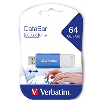 Papírenské zboží - Verbatim USB flash disk, 2.0, 64GB, DataBar, modrý, 49455, pro archivaci dat