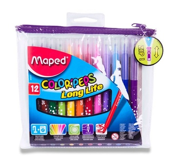 Papírenské zboží - Dětské fixy Maped Color´Peps Long Life, pouzdro na zip, 12 barev