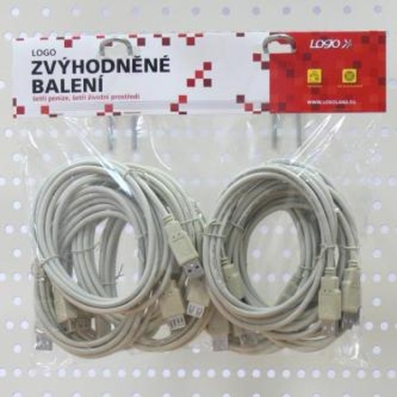 Papírenské zboží - Kabel USB (2.0), USB A M- USB A F, 3m, šedý, Logo, cena za 1 kus