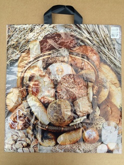 Papírenské zboží - Taška igelitová LDPE foto ucho 46x50+5 cm - pečivo