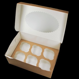 Papírenské zboží - Papírová krabička EKO na muffiny 250x170x100 mm hnědá s okénkem [25 ks]