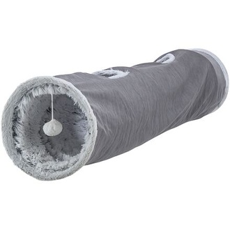 Papírenské zboží - Plyšový tunel pro kočky HARVEY s hračkami, 4 vstupy, 27 x 116 cm, šedá 
