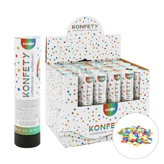 Papírenské zboží - Vystřelovací konfety - trubka 20 cm, barevné kovové kroužky, 1ks