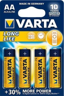 Papírenské zboží - Baterie, AA (tužková), 4 ks, VARTA "Longlife Extra"