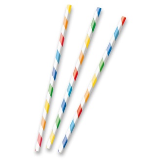 Papírenské zboží - Papírová brčka s proužky základní barvy, 12 ks