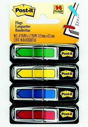 Papírenské zboží - Záložky se zásobníkem, 5x20 lístků, 11,9x43,2 mm, tvar šipky, mix barev, 3M POSTIT