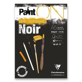 Papírenské zboží - Blok Clairefontaine Paint on Black A5, 20 listů, 250 g