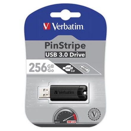 Papírenské zboží - Verbatim USB flash disk, USB 3.0 (3.2 Gen 1), 256GB, PinStripe, Store N Go, černý, 49320,