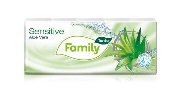 Papírenské zboží - Papírové kapesníky "Sensitive", aloe vera, 3 vrstvé, 10x10 ks, TENTO