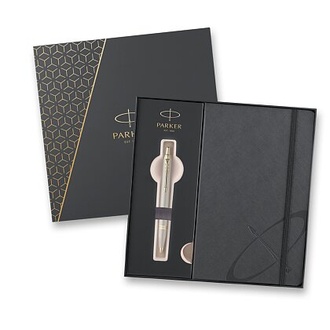Papírenské zboží - Dárková kazeta Parker IM Monochrome Champagne - sada kuličkové pero a zápisník