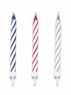 Papírenské zboží - Dortové svíčky pruhované se zdobenými stojánky, magické [10 ks]