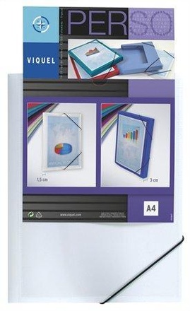Papírenské zboží - Desky s gumičkou "Standard", bílé, s průhlednou přední kapsou, PP, 15 mm, A4, VIQUEL