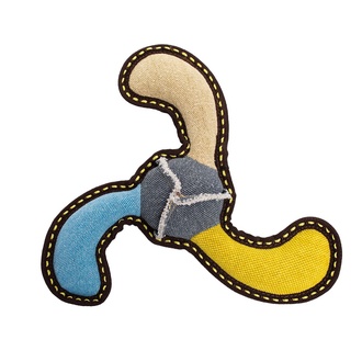 Papírenské zboží - Bumerang, 27 cm, robustní aport pro psy, HIPHOP DOG, tkaná látka, béžová/modrá/žlutá