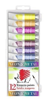 Papírenské zboží - Temperové barvy "Ježek", metalické a neonové barvy, 12 ks, ICO