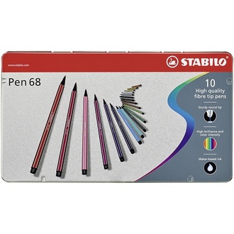 Papírenské zboží - Prémiový vláknový fix - STABILO Pen 68 - 10 ks sada v plechu