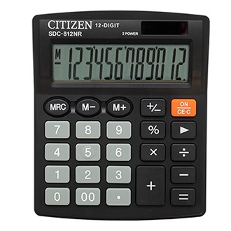 Papírenské zboží - Citizen Kalkulačka SDC812NR, černá, stolní, dvanáctimístná, duální napájení