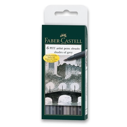 Papírenské zboží - Popisovač Faber-Castell 167104 Pitt Artist Pen Brush 6 ks, odstíny šedé