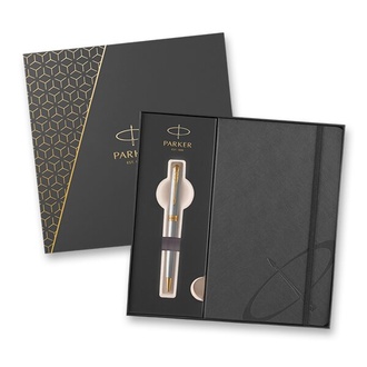 Papírenské zboží - PARKER Sonnet Stainless Steel GT sada kuličkové pero a zápisník