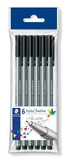 Papírenské zboží - Liner "Triplus 334", sada - 6ks, černá, 0,3 mm, STAEDTLER