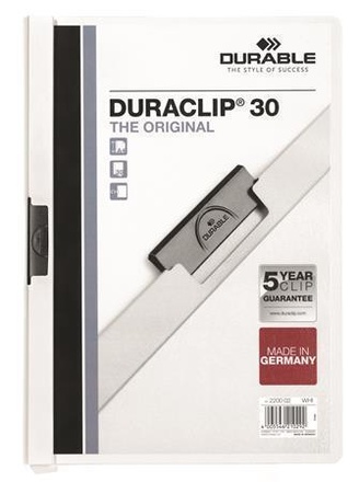 Papírenské zboží - Desky s rychlovazačem "DURACLIP® 30", bílá, s klipem, A4, DURABLE