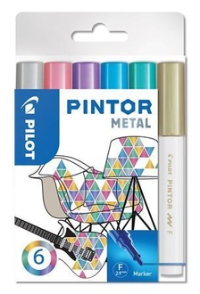 Papírenské zboží - Set dekorativních popisovačů "Pintor F", metalická, 6 barev, 1 mm, PILOT