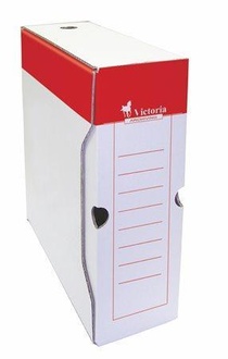 Papírenské zboží - Archivační krabice, červeno-bílá, karton, A4, 100 mm, VICTORIA