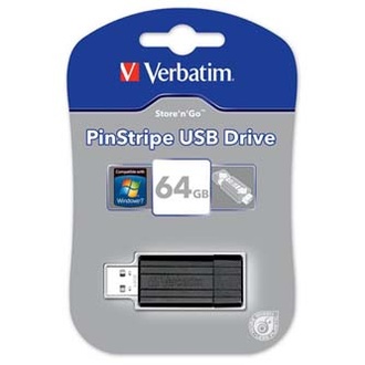 Papírenské zboží - Verbatim USB flash disk, USB 2.0, 64GB, PinStripe, Store N Go, černý, 49065, USB A, s výs