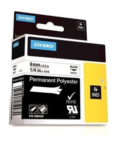 Papírenské zboží - Páska, odolný polyester, 6 mm x 5,5 m, DYMO "Rhino", bílá-černá