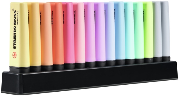 Papírenské zboží - Zvýrazňovač STABILO BOSS ORIGINAL Pastel 15 ks Deskset