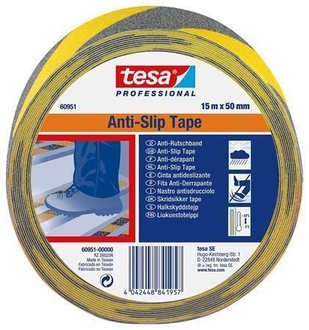 Papírenské zboží - Protiskluzová bezpečnostní páska "Anti-Slip 60951", černá-žlutá, 50 mm x 15 m, TESA