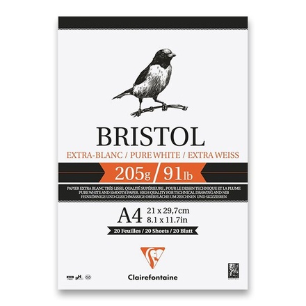 Papírenské zboží - Blok Clairefontaine Bristol A4, 20 listů, 205 g
